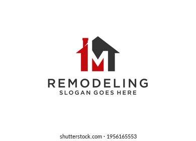 Letter M for Real Estate Remodeling Logo. Construction Architecture Building Logo Design Template.