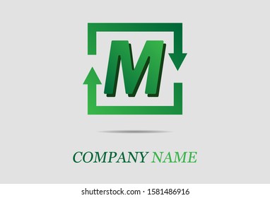 Letter M with rectangle arrow. vector illustration. logo for your company