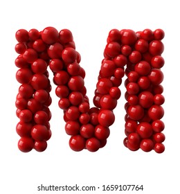 letter M with red colored shiny balls. realistic vector illustration. suitable for typewriting, alphabet or letter usage.