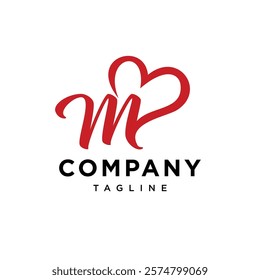 Letter M Red Love Logo Icon Vector