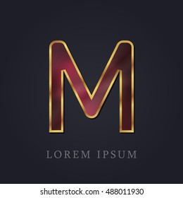 Letter M Red Ruby with Golden Frame Precious Jewellery Icon / Logo Design