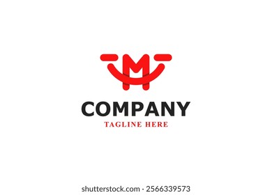 letter m red and smile logo design