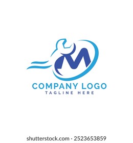 Letter M repair logo design,initial M repair icon logo design template