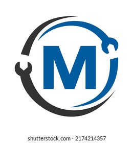 Letter M Repair Logo.  Home Services Tool, Car Repair Logo Template For Business, Company and Construction Industry