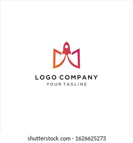 Letter M Rocket Logo Design, rocket logo vector design sign template, Idea logo design inspiration