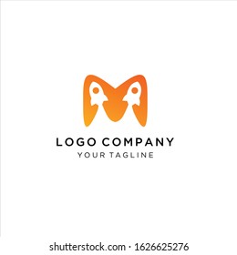 Letter M Rocket Logo Design, rocket logo vector design sign template, Idea logo design inspiration