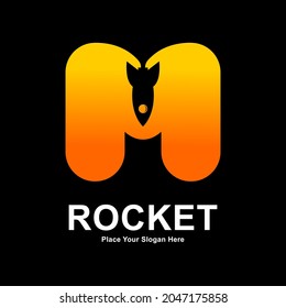 Letter M with rocket logo vector template. Suitable for app icon, technology, education, corporate identity, initial and labels.