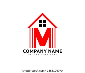 Letter M Roof House Logo Design Template