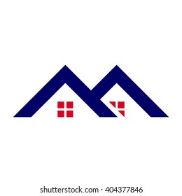 letter M and roof logo vector.