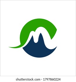 letter m rounded shape icon logo vector green and blue