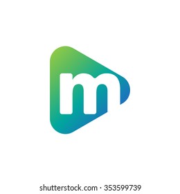 letter m rounded triangle shape icon logo blue green