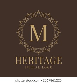 Letter M rustic heritage circular delicate initial logo