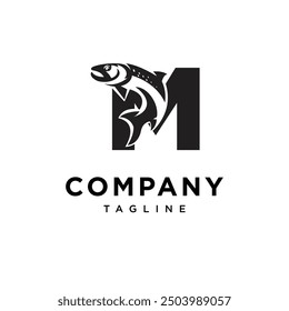 Letter M Salmon Fish logo icon vector