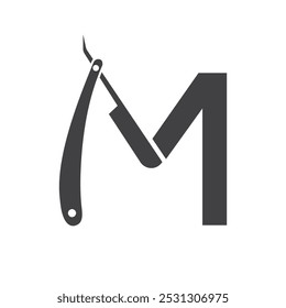 Letter M Salon Logo Concept With Razor Symbol