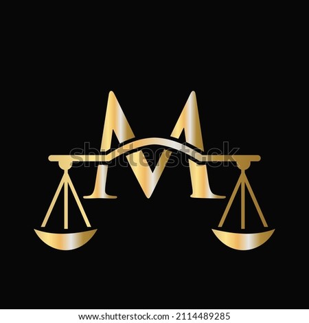 Letter M Scale Attorney Law Logo Design. Initial Pillar, Law firm, Attorney Sign Design On Letter M Concept Template