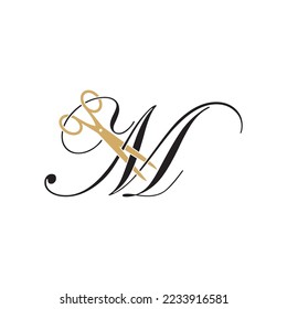 Letter M with scissor logo Vector 001