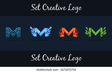  Letter M Set Collection Idea Abstract Creative Modern Business Illustration Logo