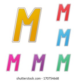 Letter M, set of colour variants, on a white background. Vector