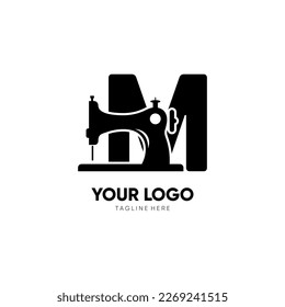 Letter M Sewing Machine Logo Design Vector Icon Graphic Emblem Illustration Background Template