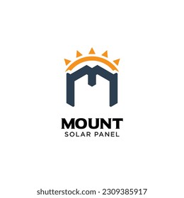 Letra m con sol de forma para el diseño del logotipo del negocio del panel solar