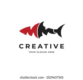 Letter M Shark Vector Logo Design. Creative Minimalist Logo Design