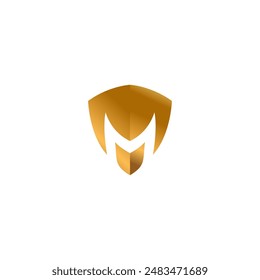 Letter M Shield Logo Design With Gold Color