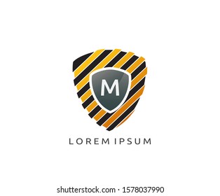Letter M Shield Logo Icon, Shield with Strip Line Design.