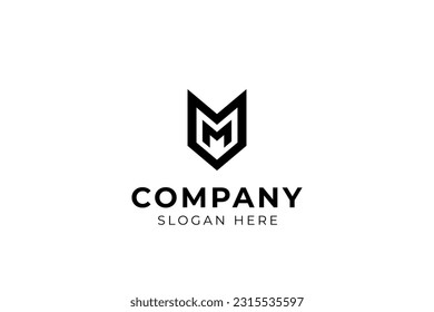 Diseño del logotipo de seguridad de la letra M y del escudo. Ilustrador de vectores
