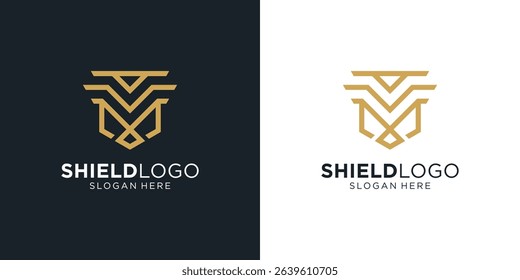 Letter M shield security logo design inspiration.