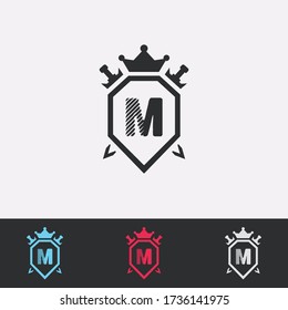 Letter M Shield, Sword, Crown -Abstract Logo - Vector Design