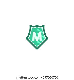  Letter M in shield/crest logo icon. Alphabet logotype vector design template.