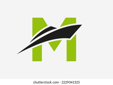 Letter M Shipping Logo Sailboat Symbol. Nautical Ship Sailing Boat Icon