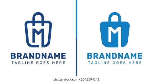 Letter M Shopping Bag Logo Set, symbolizing convenience, style, and retail