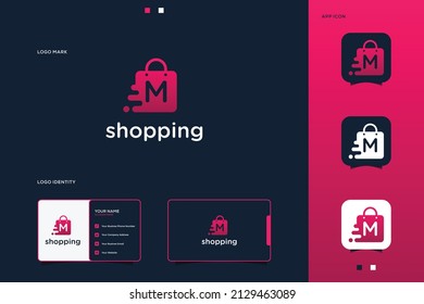 Letter M shopping store logo design template