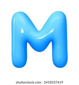 letter M. letter sign blue color. Realistic 3d design in cartoon balloon style. Isolated on white background. vector illustration