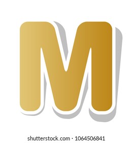 Letter M sign design template element. Vector. Golden gradient icon with white contour and rotated gray shadow at white background.