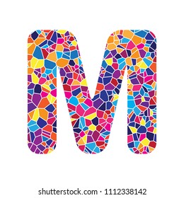 Letter M sign design template element. Vector. Stained glass icon on white background. Colorful polygons. Isolated.