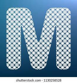 Letter M sign design template element. Vector. White textured icon at lapis lazuli gradient background.