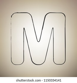 Letter M sign design template element. Vector. Brush drawed black icon at light brown background.