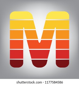 Letter M sign design template element. Vector. Horizontally sliced icon with colors from sunny gradient in gray background.