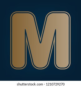 Letter M sign design template element. Vector. Golden icon and border at dark cyan background.