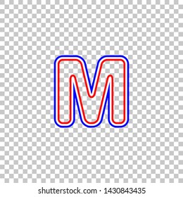 Letter M sign design template element. Red, white and contour icon at transparent background. Illustration.