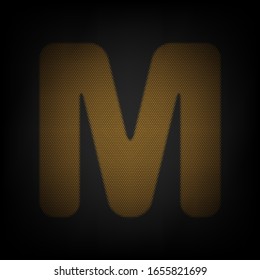 Letter M sign design template element. Icon as grid of small orange light bulb in darkness. Illustration.