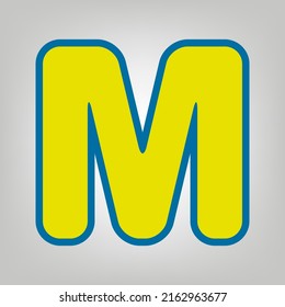 Letter M sign design template element. Icon in colors of Ukraine flag (yellow, blue) at gray Background. Illustration.