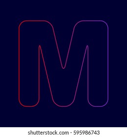 Letter M sign design template element. Vector. Line icon with gradient from red to violet colors on dark blue background.