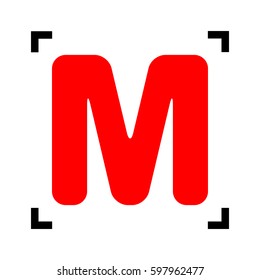 Letter M sign design template element. Vector. Red icon inside black focus corners on white background. Isolated.