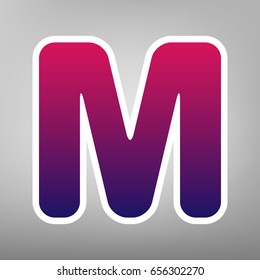 Letter M sign design template element. Vector. Purple gradient icon on white paper at gray background.
