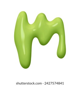 letter M. letter sign green color. Realistic 3d design in cartoon liquid paint style. Isolated on white background. vector illustration