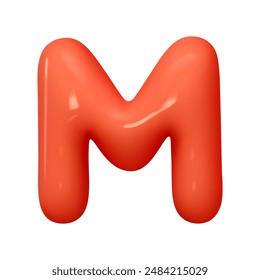 letter M. letter sign red color. Realistic 3d design in cartoon balloon style. Isolated on white background. vector illustration