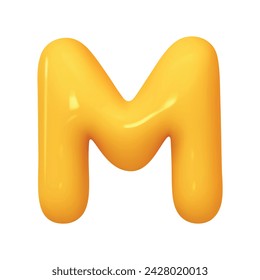 letter M. letter sign yellow color. Realistic 3d design in cartoon balloon style. Isolated on white background. vector illustration